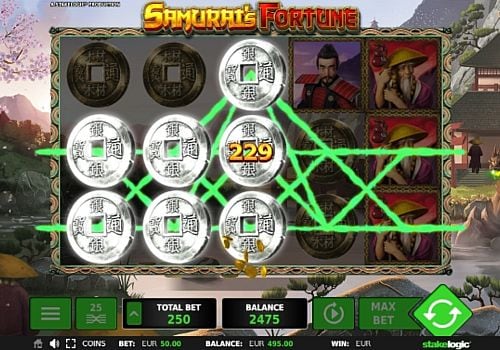 Автомат Samurai's Fortune - выигрышная комбинация на линии Выигрышная комбинация на линии в автомате Samurai's Fortune