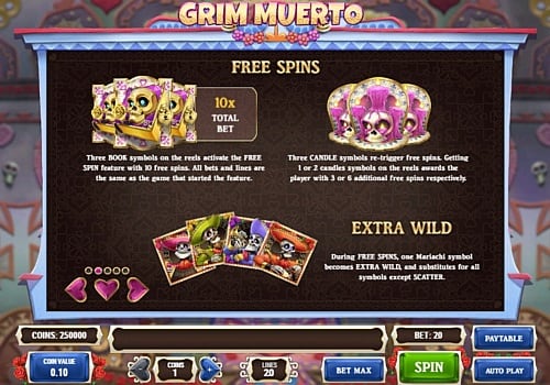 Онлайн слот Grim Muerto - фриспины и символ Wild Фриспины и символ Wild в онлйн слоте Grim Muerto